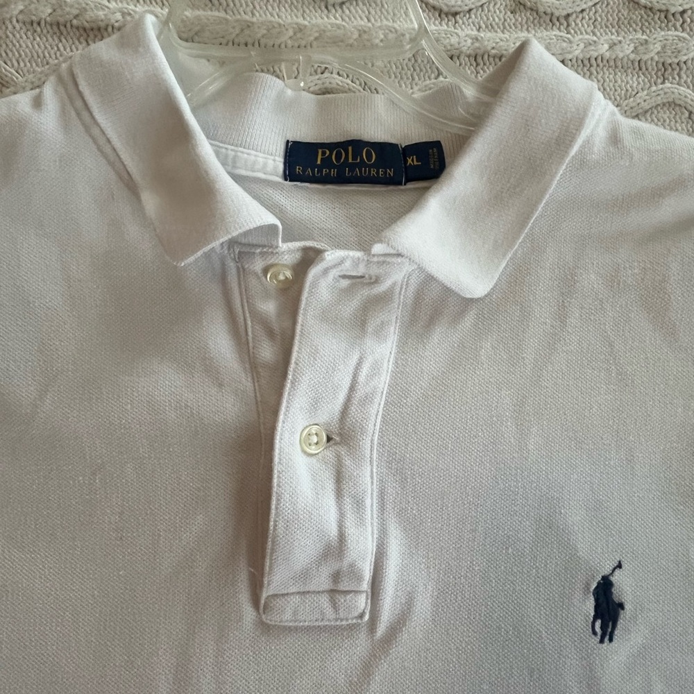 Men's Polo Ralph Lauren White and Blue Striped Short Sleeve Polo Shirt Size XL - Picture 13 of 16